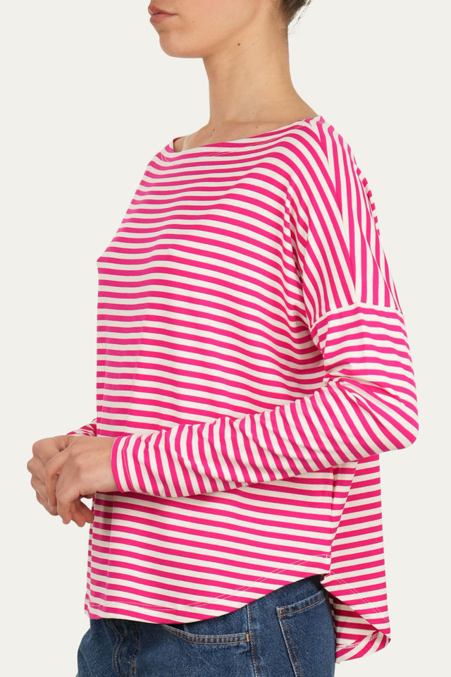 Maglia scollo barca spalla scesa righe Florida Viscosa - Fucsia