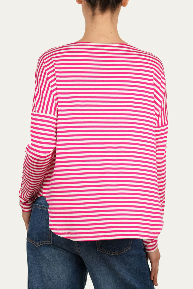 Maglia scollo barca spalla scesa righe Florida Viscosa - Fucsia