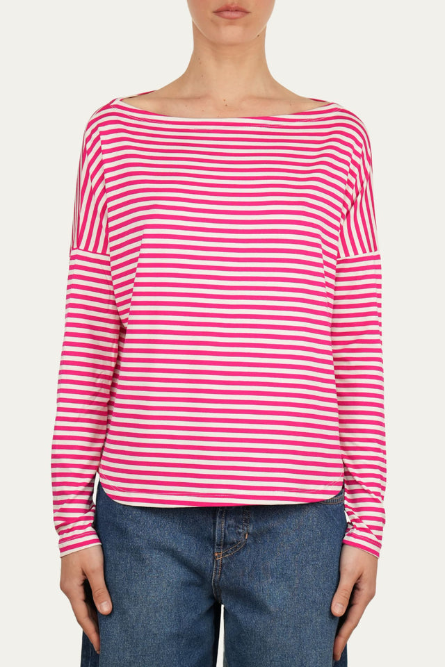 Maglia scollo barca spalla scesa righe Florida Viscosa - Fucsia