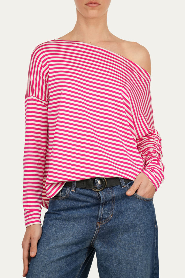 Maglia scollo barca spalla scesa righe Florida Viscosa - Fucsia