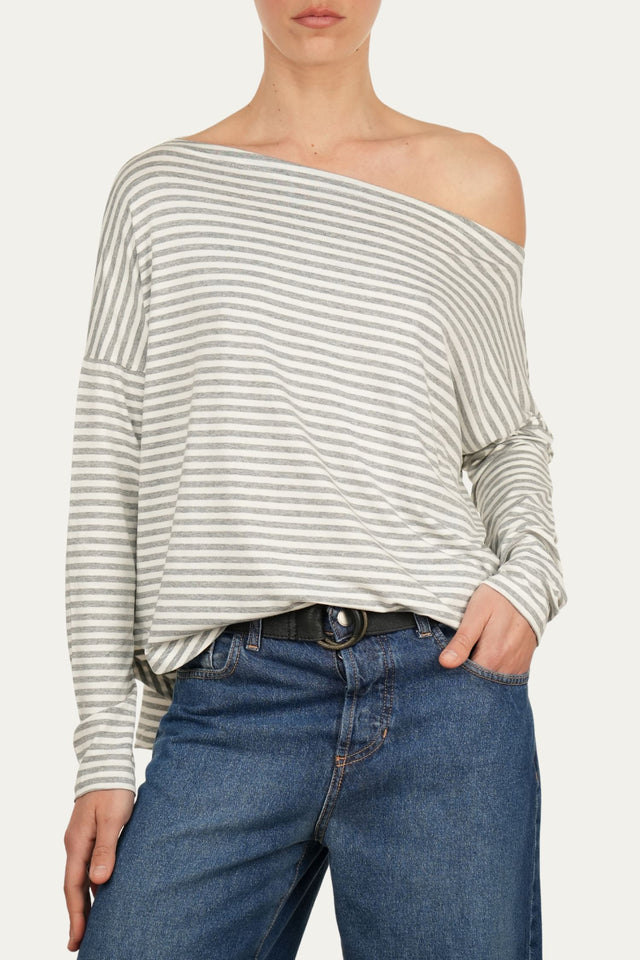 Maglia scollo barca spalla scesa righe Florida Viscosa - Perla