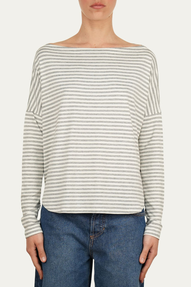 Maglia scollo barca spalla scesa righe Florida Viscosa - Perla