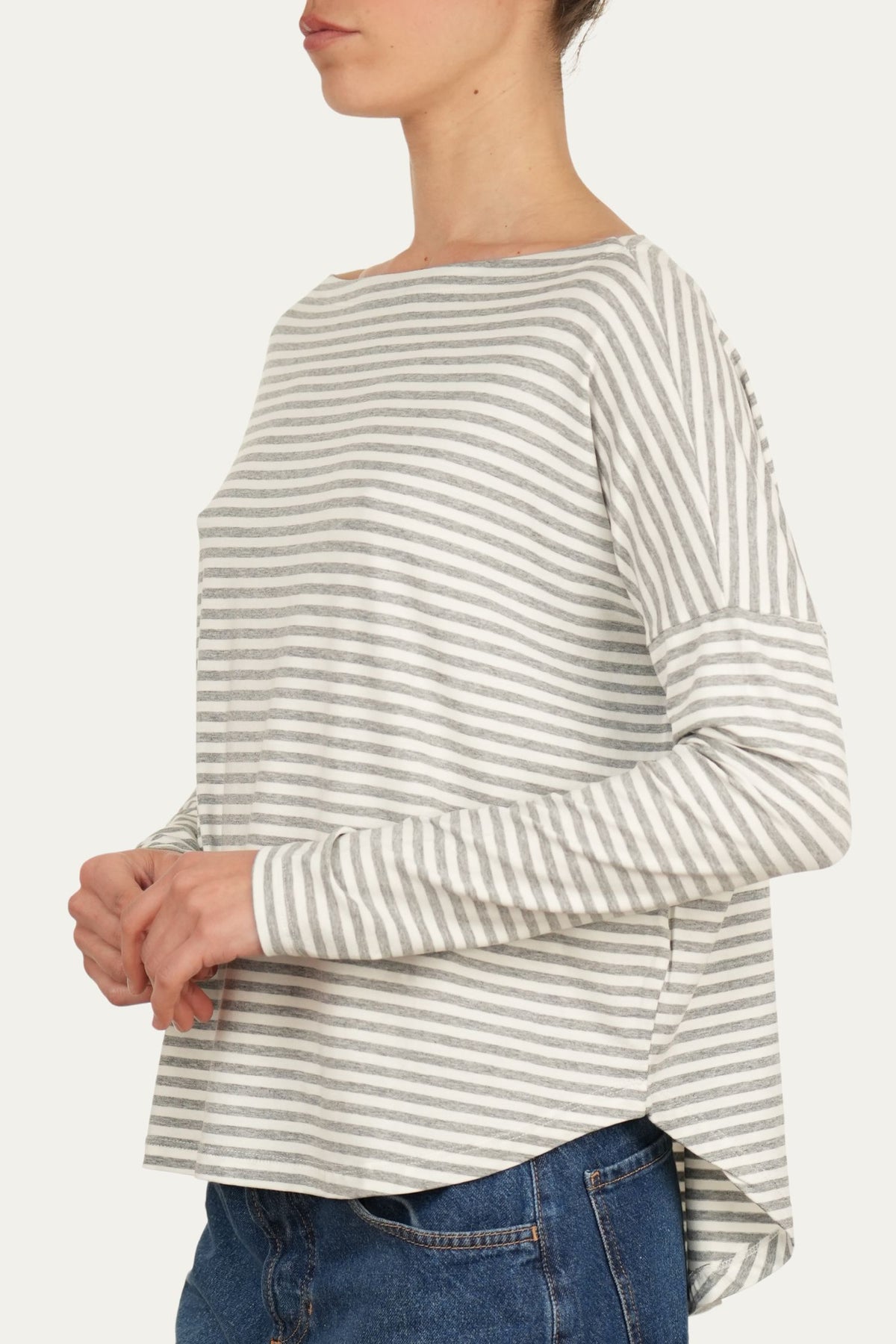 Maglia scollo barca spalla scesa righe Florida Viscosa - Perla