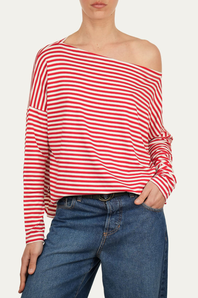 Maglia scollo barca spalla scesa righe Florida Viscosa - Rosso