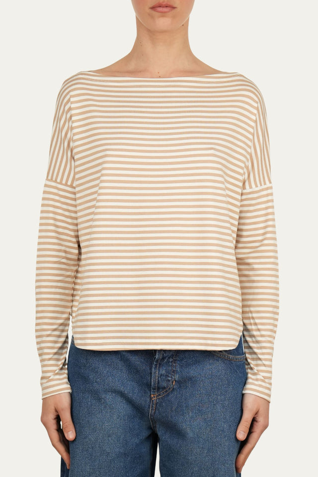 Maglia scollo barca spalla scesa righe Florida Viscosa - Sabbia
