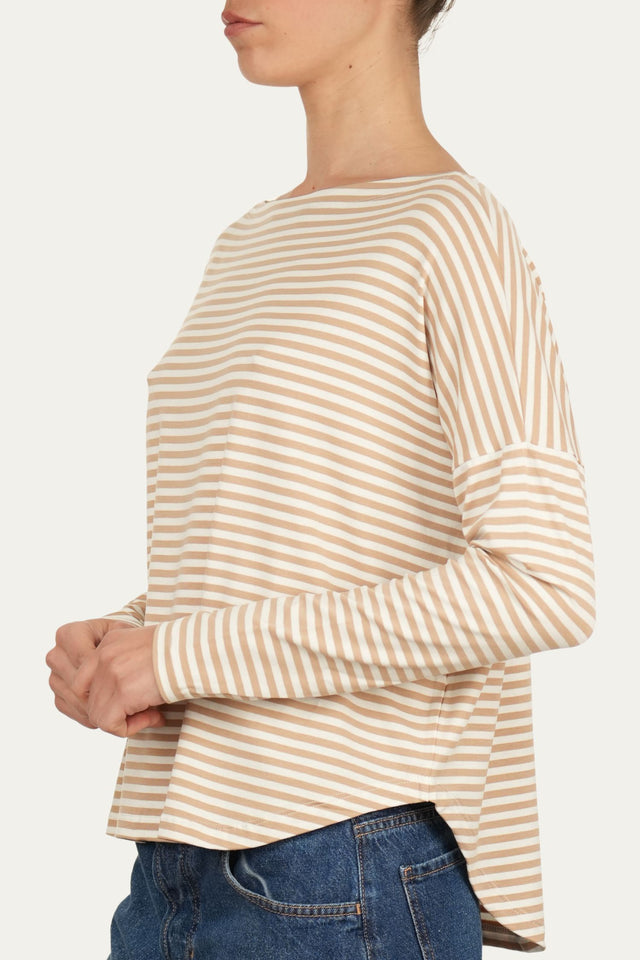 Maglia scollo barca spalla scesa righe Florida Viscosa - Sabbia