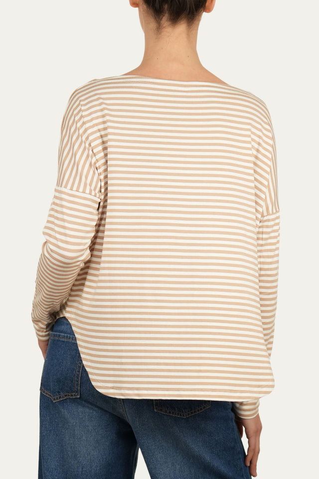 Maglia scollo barca spalla scesa righe Florida Viscosa - Sabbia