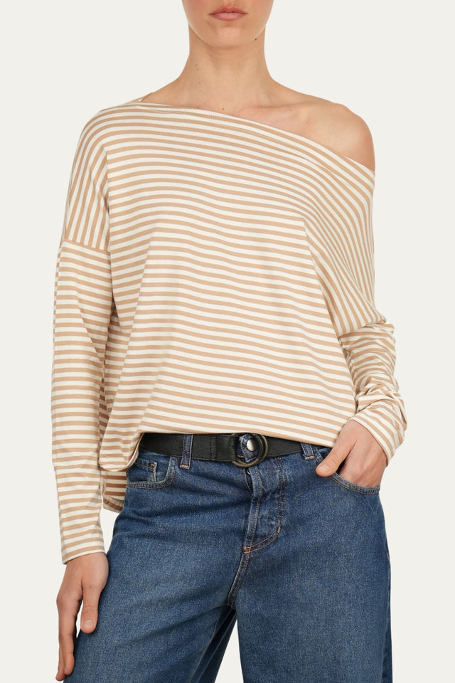 Maglia scollo barca spalla scesa righe Florida Viscosa - Sabbia