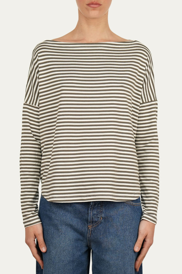 Maglia scollo barca spalla scesa righe Florida Viscosa - Salvia