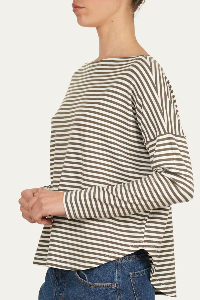 Maglia scollo barca spalla scesa righe Florida Viscosa - Salvia