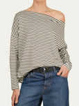 Maglia scollo barca spalla scesa righe Florida Viscosa - Salvia