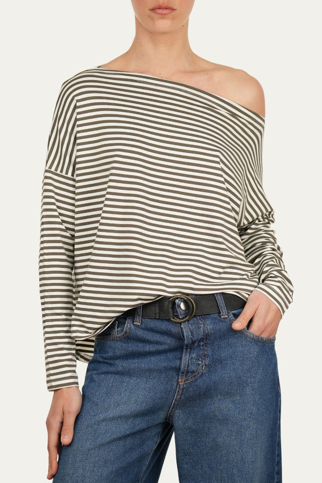 Maglia scollo barca spalla scesa righe Florida Viscosa - Salvia