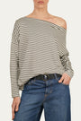 Maglia scollo barca spalla scesa righe Florida Viscosa - Salvia