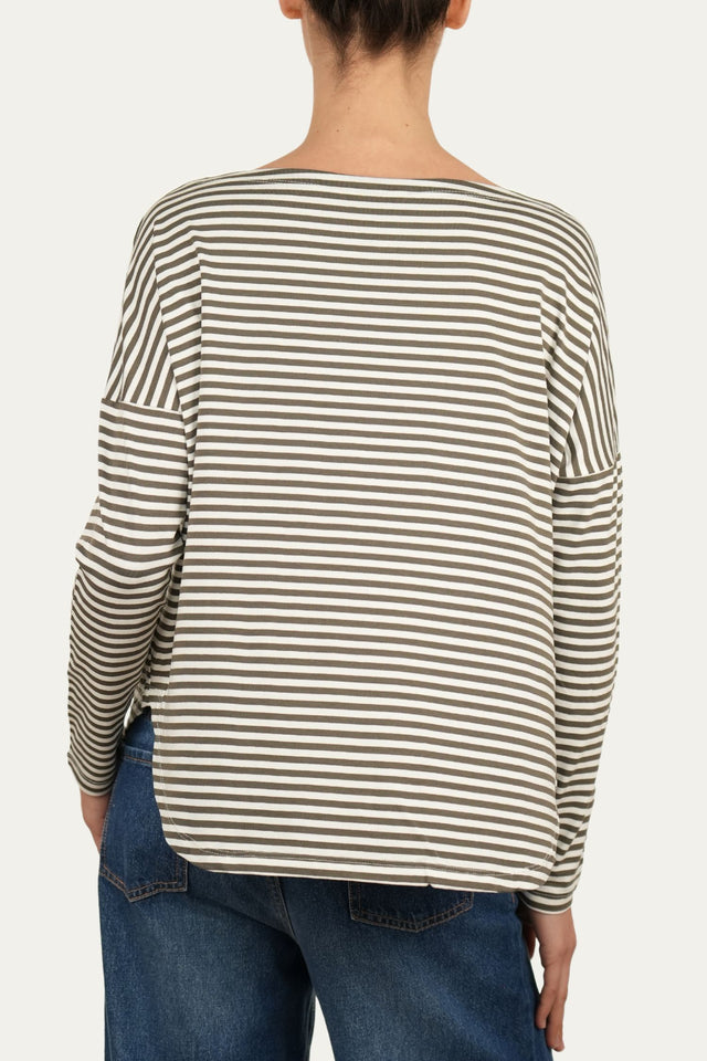 Maglia scollo barca spalla scesa righe Florida Viscosa - Salvia