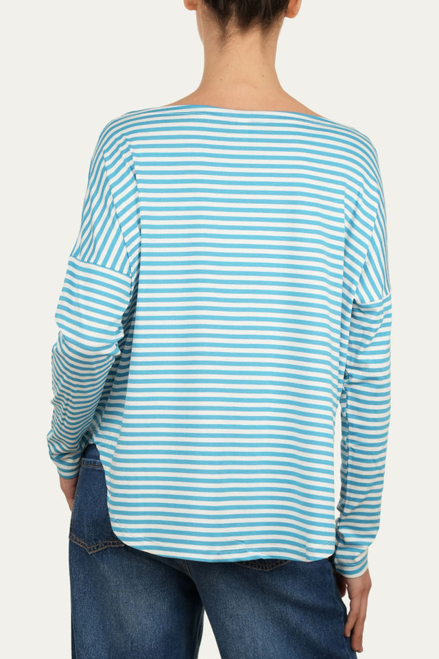 Maglia scollo barca spalla scesa righe Florida Viscosa - Turchese