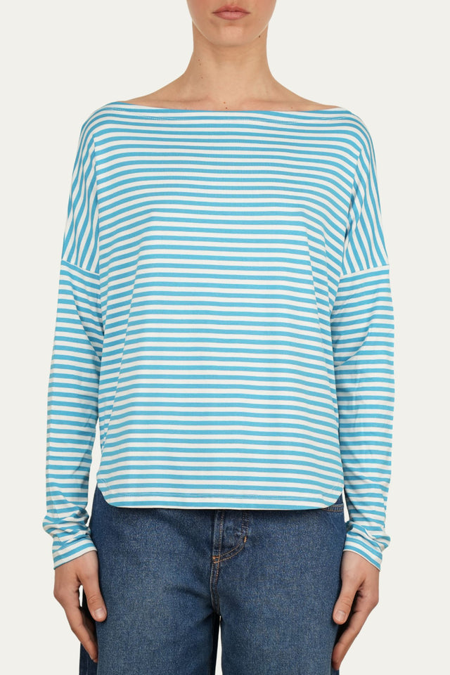 Maglia scollo barca spalla scesa righe Florida Viscosa - Turchese