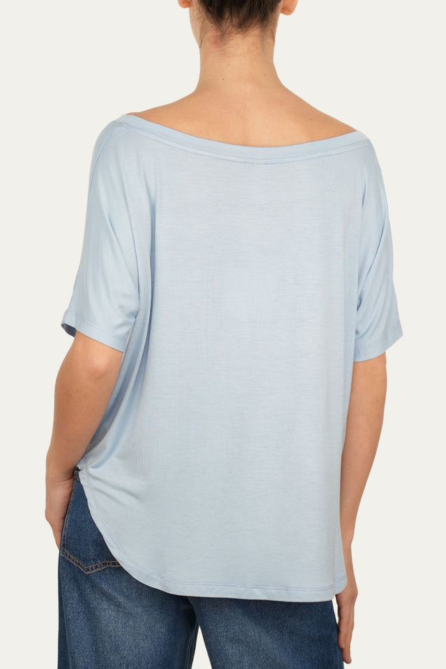 Maglia scollo barca spalla scesa corta Viscosa - Cielo