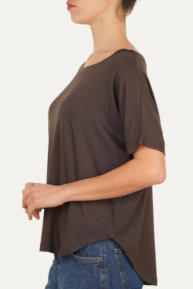 Maglia scollo barca spalla scesa corta Viscosa - Moro