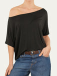 Maglia scollo barca spalla scesa corta Viscosa - Nero