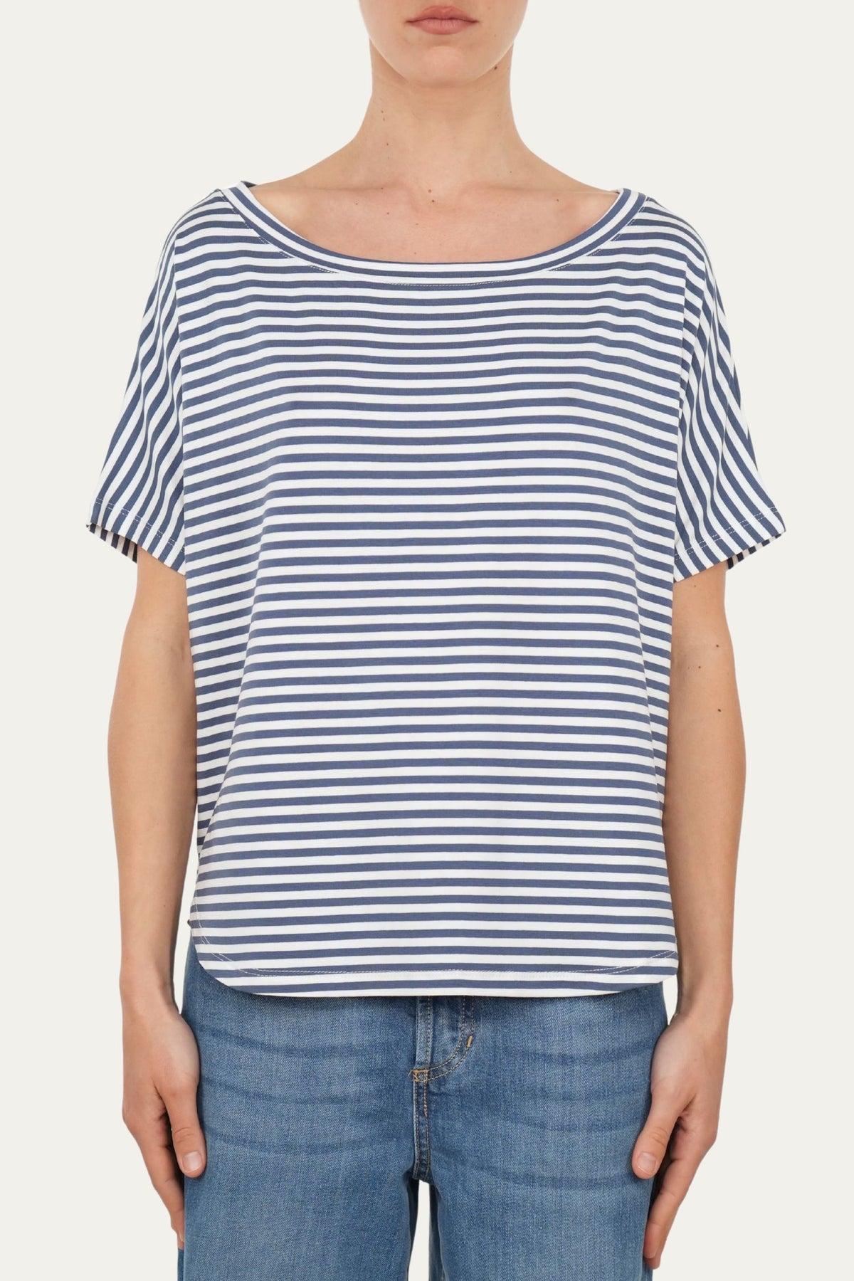 Maglia scollo barca spalla scesa corta righe Florida - Blu