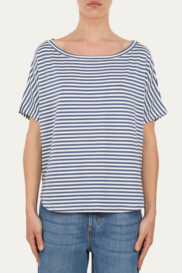 Maglia scollo barca spalla scesa corta righe Florida - Blu