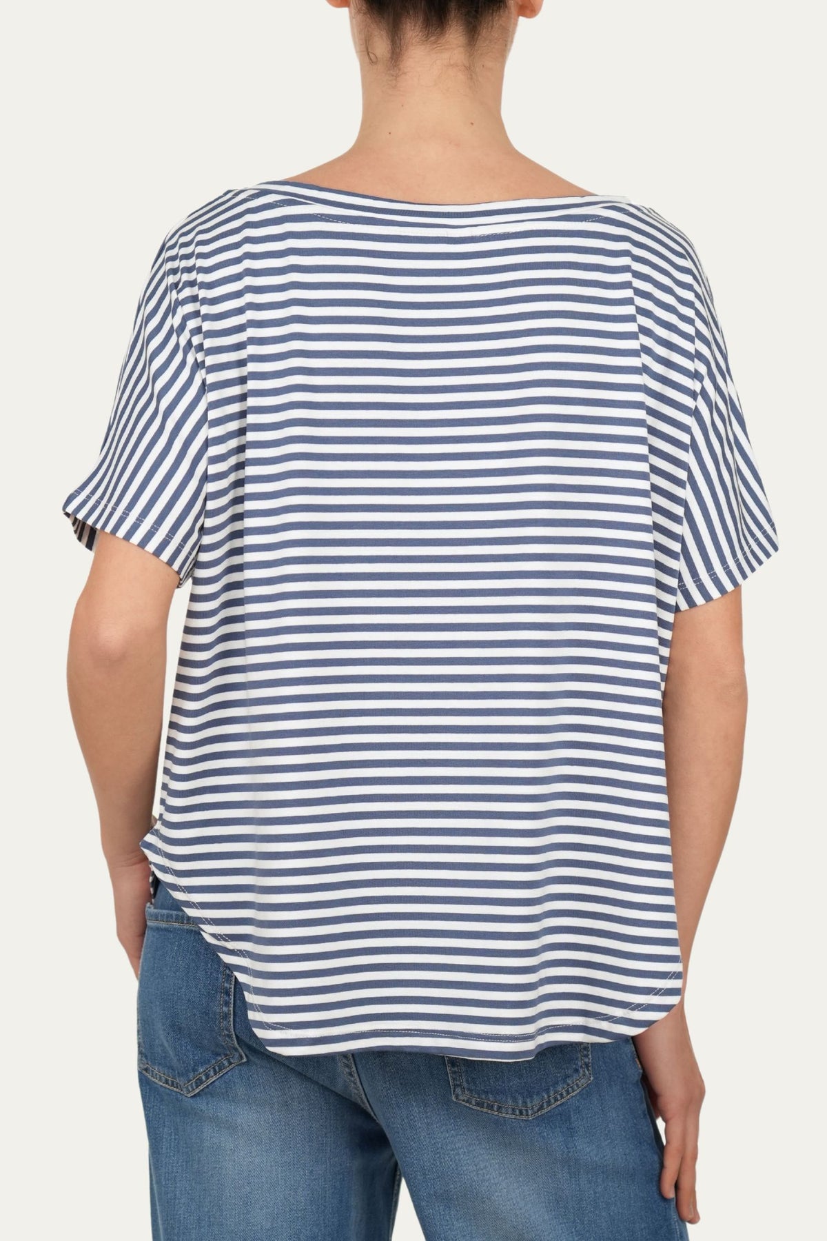 Maglia scollo barca spalla scesa corta righe Florida - Blu