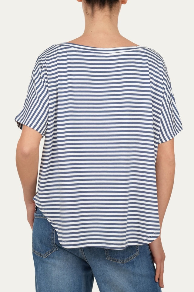 Maglia scollo barca spalla scesa corta righe Florida - Blu