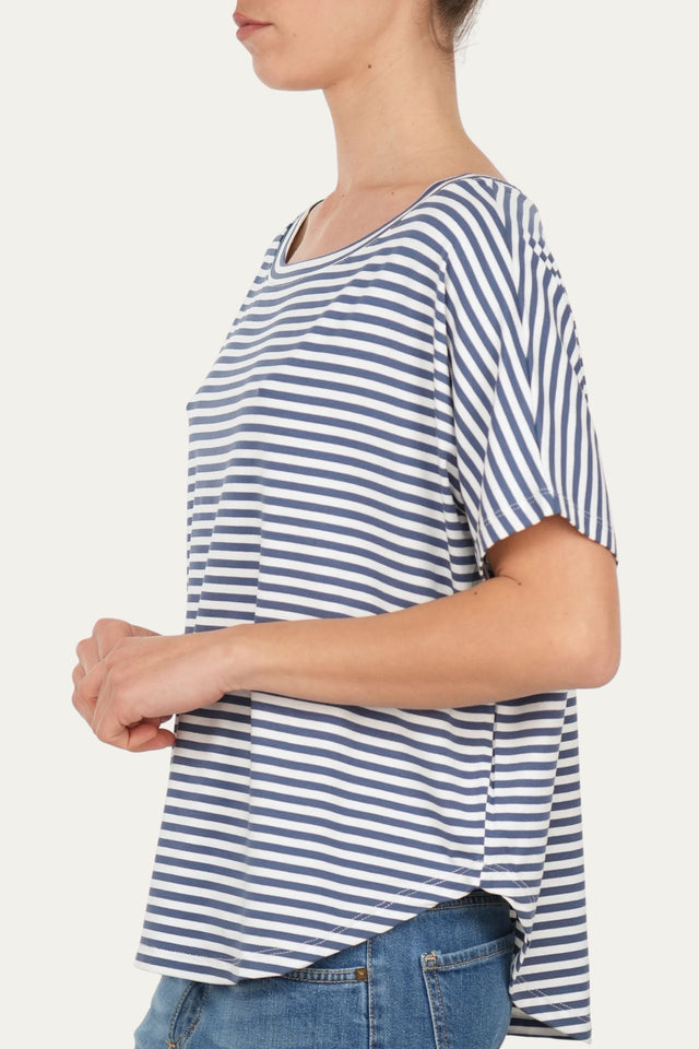 Maglia scollo barca spalla scesa corta righe Florida - Blu