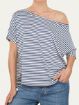 Maglia scollo barca spalla scesa corta righe Florida - Blu