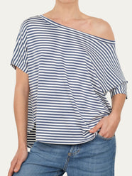 Maglia scollo barca spalla scesa corta righe Florida - Blu