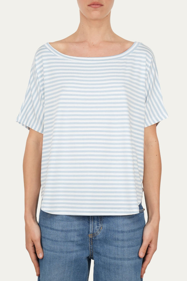 Maglia scollo barca spalla scesa corta righe Florida - Cielo