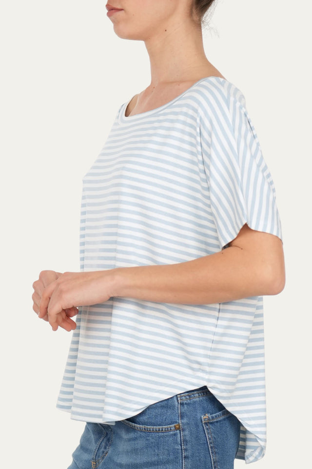 Maglia scollo barca spalla scesa corta righe Florida - Cielo