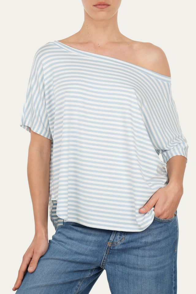 Maglia scollo barca spalla scesa corta righe Florida - Cielo