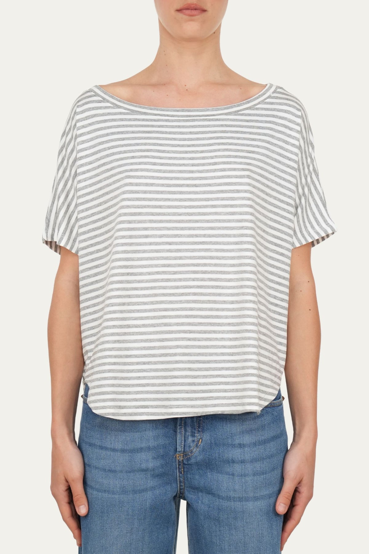 Maglia scollo barca spalla scesa corta righe Florida - Perla