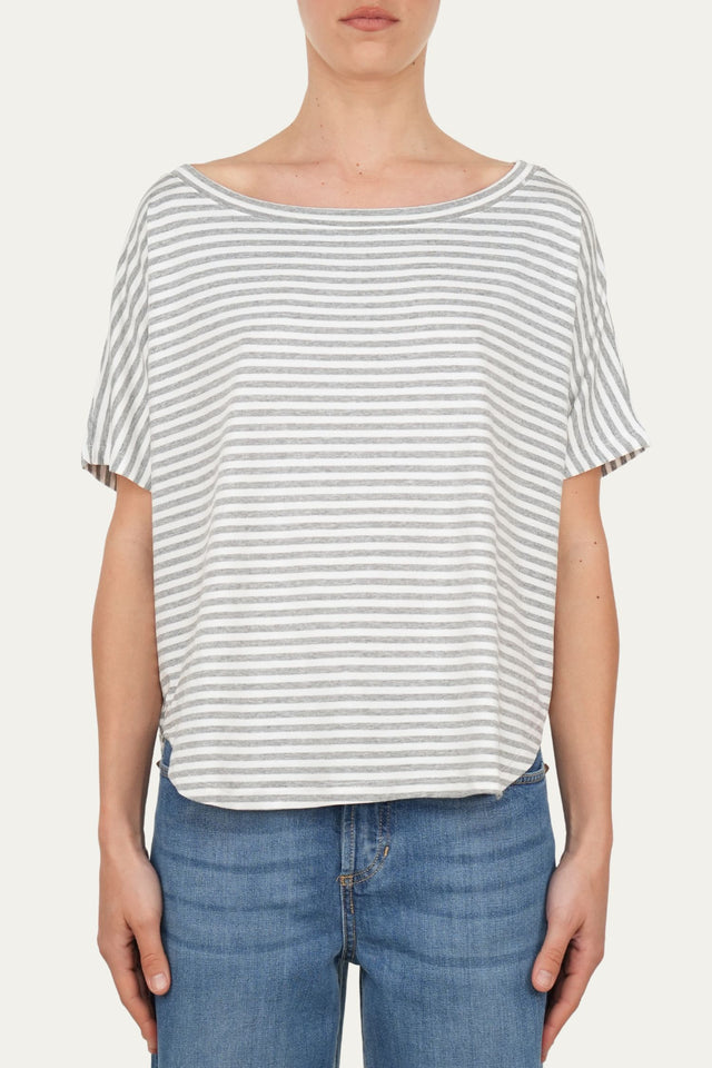 Maglia scollo barca spalla scesa corta righe Florida - Perla