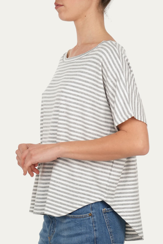 Maglia scollo barca spalla scesa corta righe Florida - Perla