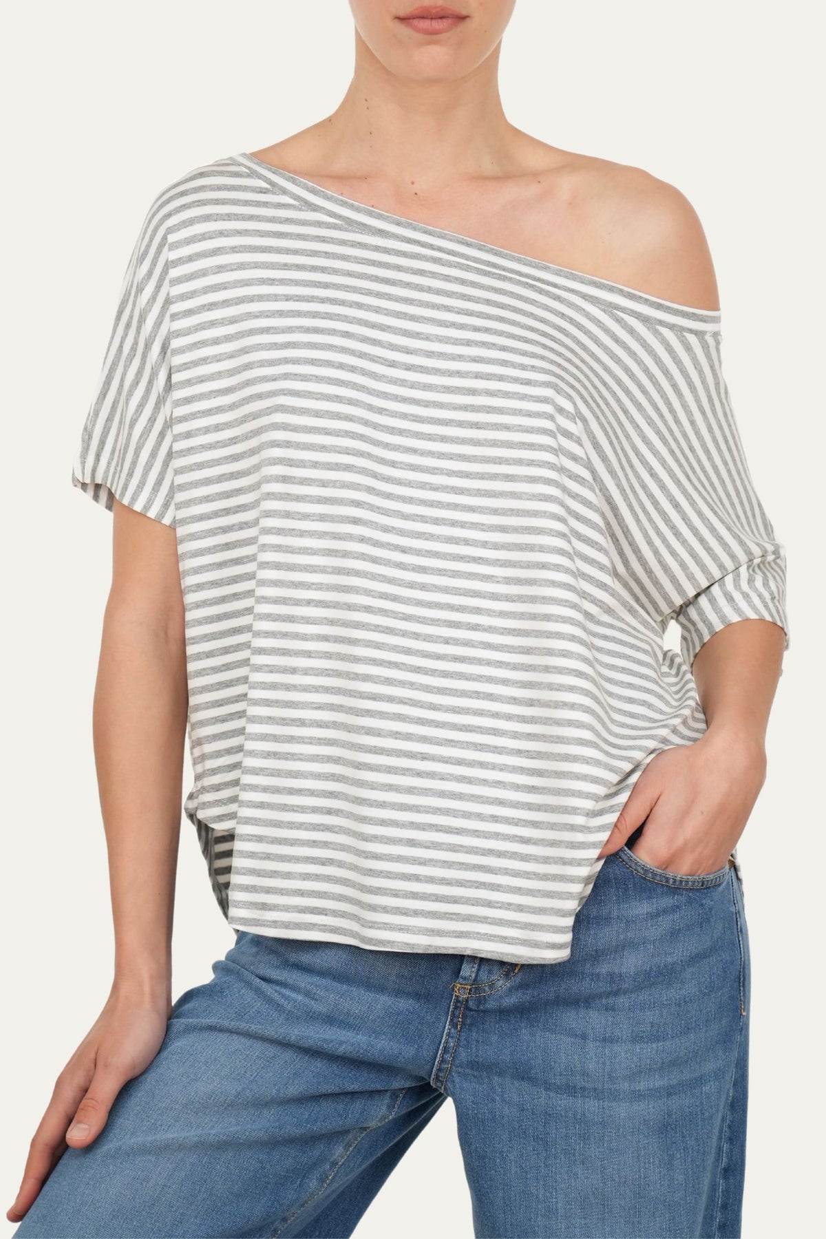 Maglia scollo barca spalla scesa corta righe Florida - Perla