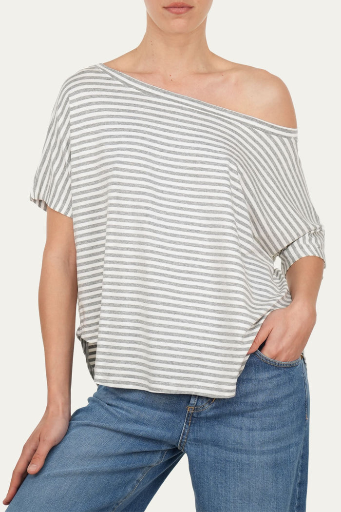 Maglia scollo barca spalla scesa corta righe Florida - Perla