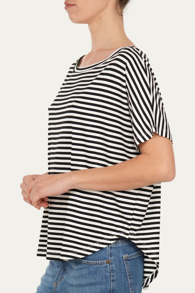 Maglia scollo barca spalla scesa corta righe Florida - Nero