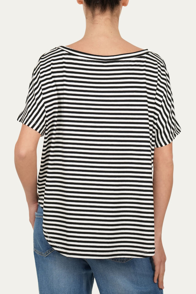 Maglia scollo barca spalla scesa corta righe Florida - Nero