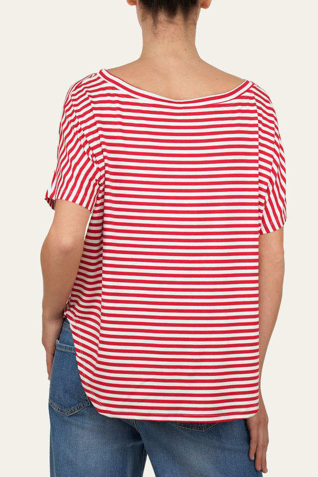 Maglia scollo barca spalla scesa corta righe Florida - Rosso