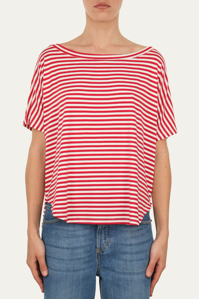 Maglia scollo barca spalla scesa corta righe Florida - Rosso