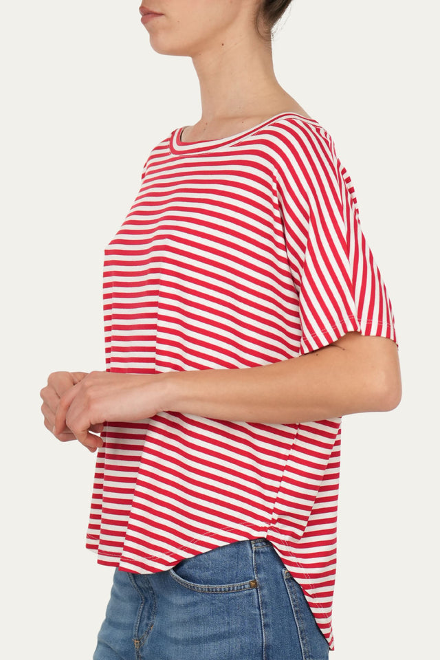 Maglia scollo barca spalla scesa corta righe Florida - Rosso
