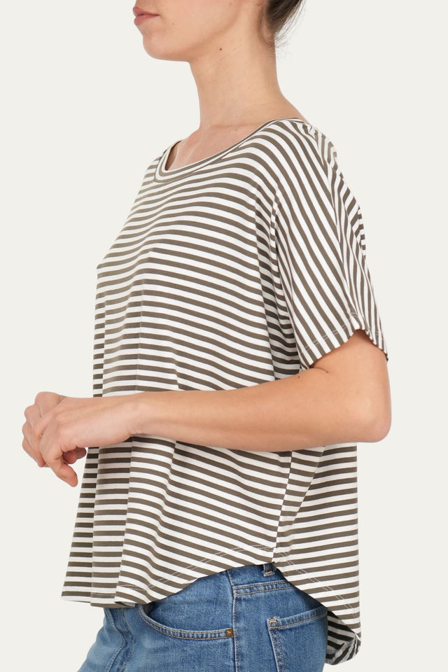 Maglia scollo barca spalla scesa corta righe Florida - Salvia