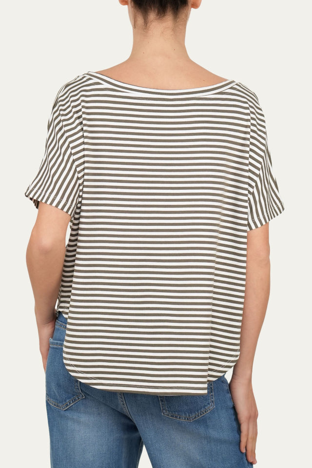 Maglia scollo barca spalla scesa corta righe Florida - Salvia