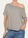 Maglia scollo barca spalla scesa corta righe Florida - Salvia