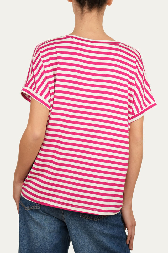 Maglia scollo a V righe Boston Viscosa - Fucsia