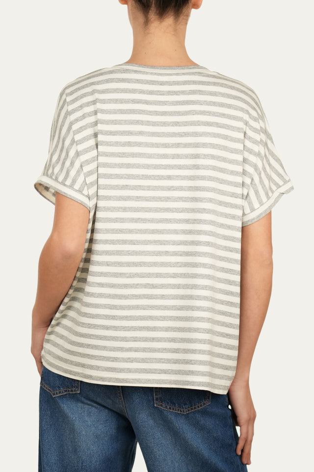 Maglia scollo a V righe Boston Viscosa - Perla