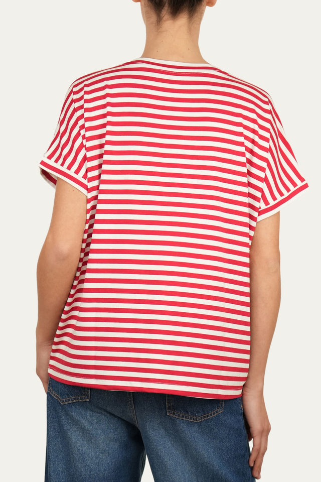 Maglia scollo a V righe Boston Viscosa - Rosso