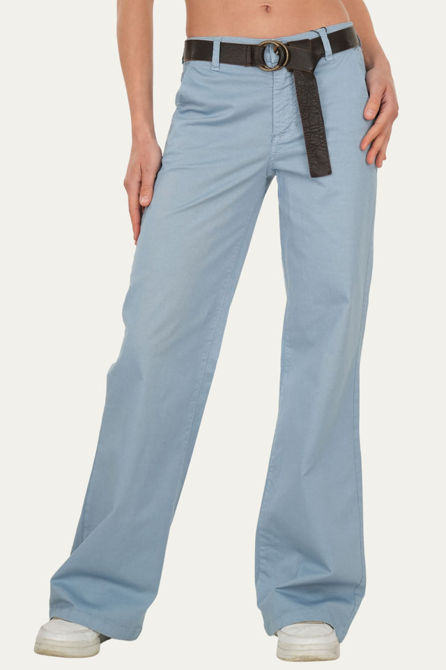 Pantalone palazzo LIA cotone Light - Celeste Fumè